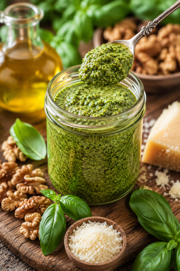 Pesto de albahaca con nueces: Receta fácil y cremosa