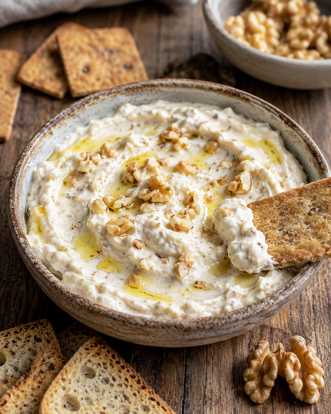 Recetas con nueces: Ideas saludables, postres y snacks | Solo Nuez-Dip de nueces y queso crema: Receta fácil para picoteos saludables-Solo Nuez